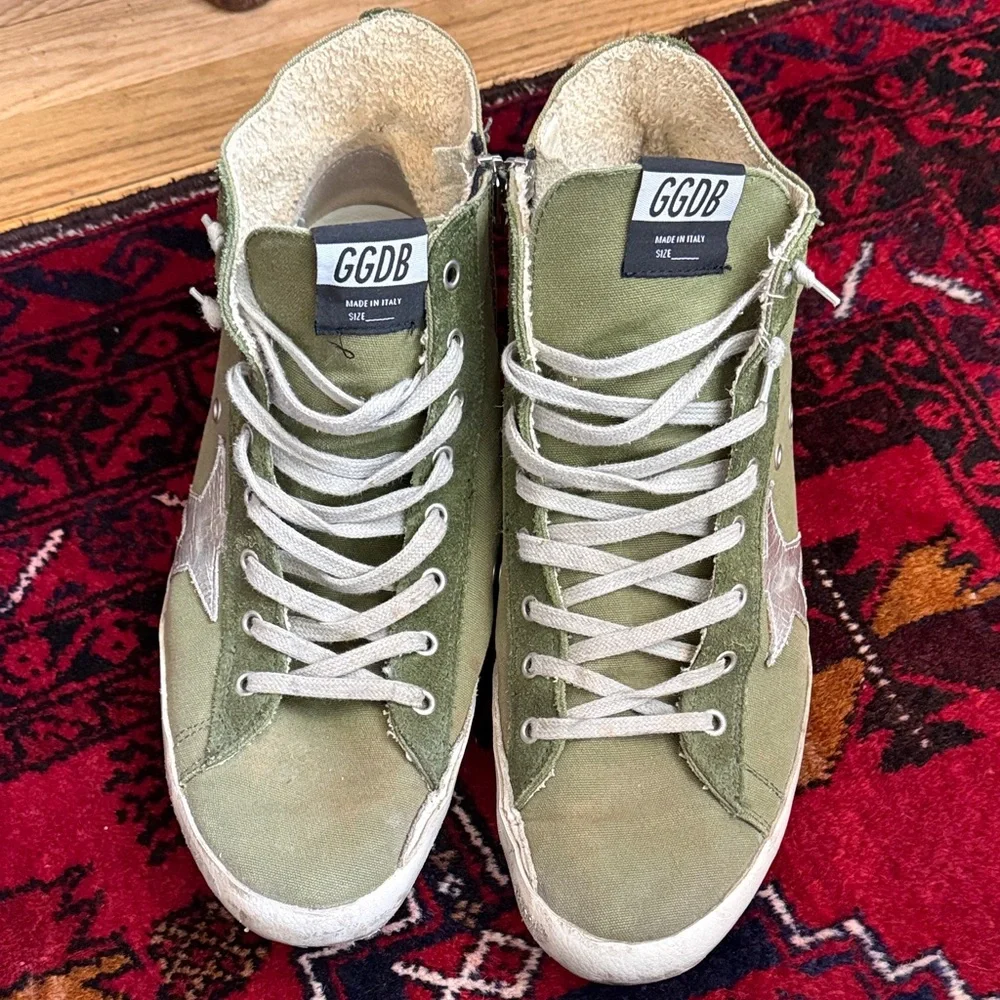 Golden Goose Green High-Top Sneakers with Silver Star Pre-Loved Condition - Picture 1 of 14